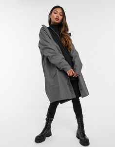 Темно-серая длинная водонепроницаемая куртка Rain-Черный Rains