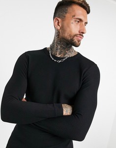 Черный тонкий джемпер с круглым вырезом Bershka