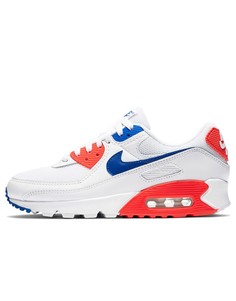 Белые кроссовки с красными и синими вставками Nike Air Max 90-Белый