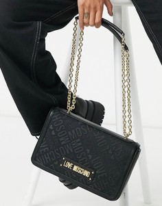 Черная жаккардовая сумка на плечо с цепочкой и логотипом Love Moschino-Черный