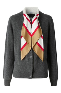 Серый кашемировый кардиган с шелковым шарфом Burberry
