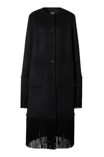 Черное пальто из шерсти с бахромой Burberry
