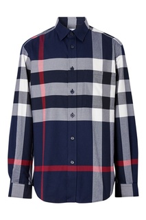 Синяя рубашка из хлопка в клетку Burberry