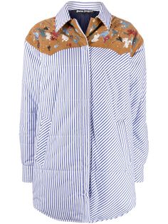 Palm Angels STRIPED DOWN SHIRT LIGHT BLUE BROWN