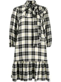 RedValentino клетчатое платье с пышными рукавами