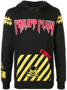 Philipp Plein толстовка с капюшоном caution warning