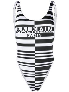Balmain купальник в полоску с логотипом