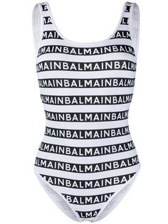 Balmain купальник в полоску с логотипом