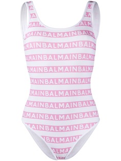 Balmain купальник в полоску с логотипом