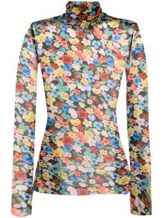 GANNI сетчатая блузка с цветочным принтом