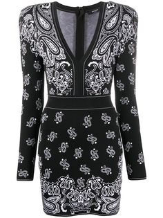 Balmain платье мини с узором пейсли вязки интарсия