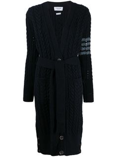 Thom Browne кардиган-пальто фактурной вязки с полосками 4-Bar