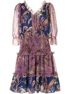 Marchesa Notte платье с цветочным принтом и присборенной талией