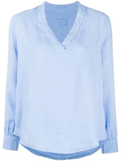 120% Lino блузка с V-образным вырезом и длинными рукавами