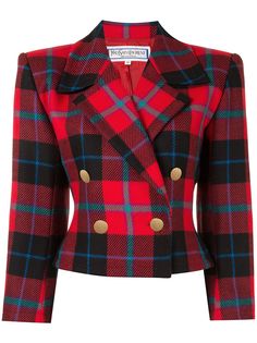 Yves Saint Laurent Pre-Owned укороченный двубортный жакет в клетку тартан