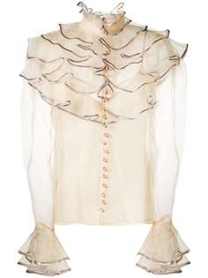 Zimmermann блузка с прозрачной вставкой и оборками
