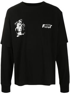 Off-White футболка с многослойными рукавами и принтом