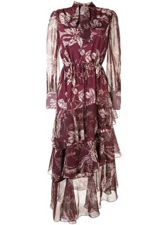 Marchesa Notte ярусное платье асимметричного кроя с принтом