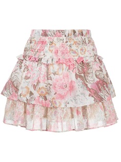 LoveShackFancy ярусная юбка мини Romita с цветочным принтом