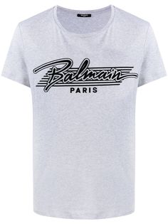 Balmain Balmain bi-color logo flocked t-shirt
