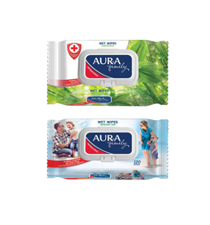 Влажные салфетки Aura Family с антибактериальным эффектом с крышкой, 120