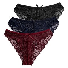 Magic lady Набор трусов бикини кружевные, 3 шт., размер 40, черный/темно-синий/бордовый