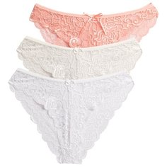 Magic lady Набор трусов бикини кружевные, 3 шт., размер 42, белый/слоновая кость/светло-оранжевый