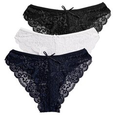 Magic lady Набор трусов бикини кружевные, 3 шт., размер 40, темно-синий/белый/черный