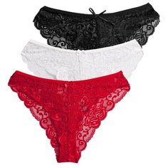 Magic lady Набор трусов бикини кружевные, 3 шт., размер 40, черный/красный/белый