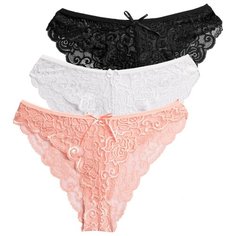 Magic lady Набор трусов бикини кружевные, 3 шт., размер 38, белый/черный/светло-оранжевый