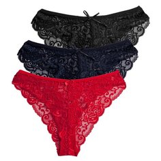 Magic lady Набор трусов бикини кружевные, 3 шт., размер 38, черный/темно-синий/красный