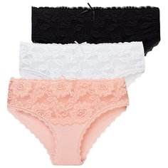Magic lady Набор трусов слипы высокой посадки с кружевом, 3 шт., размер 50, светло-оранжевый/белый/черный