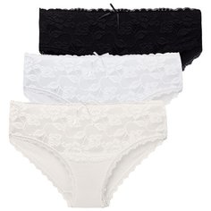 Magic lady Набор трусов слипы высокой посадки с кружевом, 3 шт., размер 48, слоновая кость/белый/черный
