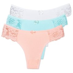 Magic lady Набор трусов стринги с кружевом и бантиком, 3 шт., размер 46-48, светло-оранжевый/бирюзовый/белый