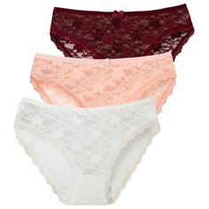 Magic lady Набор трусов кружевные слипы средней посадки, 3 шт., размер 46, бордовый/светло-оранжевый/слоновая кость