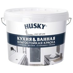 Краска акриловая HUSKY для кухонь и ванных комнат влагостойкая матовая белый 9 л