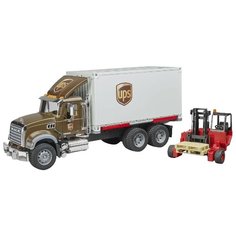 Набор техники Bruder Mack UPS с погрузчиком и палетами (02-828) 1:16 коричневый/серый/красный