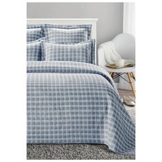 Покрывало DeNASTIA Жаккардовое трехслойное (клетка), 190 x 220 см, синий