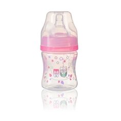 BabyOno Бутылочка антиколиковая, широкое горло, 120 мл с рождения, розовый