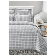 Покрывало DeNASTIA Жаккардовое трехслойное (клетка), 190 x 220 см, серый