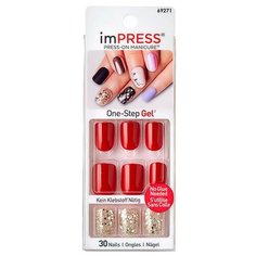 Накладные ногти KISS imPRESS Press-On Manicure короткая длина красное золото 30 шт.