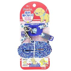 Шлейка с поводком Japan Premium Pet С защитным механизмом от перекручивания SS белый/синий