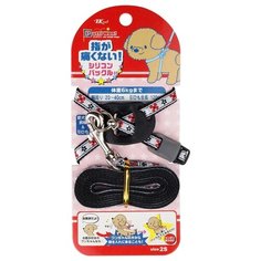 Шлейка с поводком Japan Premium Pet С защитным механизмом от перекручивания SS черно-белый (цветы)