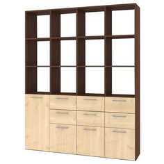 Стеллаж Баронс Бриз СТ.098.1600-01 12 полок 6 ящиков, материал: ЛДСП, ШxГxВ: 160х35х201.6 см, орех экко