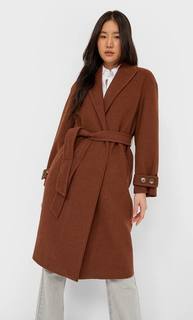 Stradivarius Пальто С Поясом Женская Коллекция Коричневый Xl