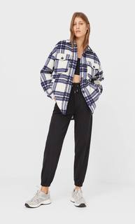 Stradivarius Куртка Рубашечного Кроя В Клетку Женская Коллекция Синий Xl