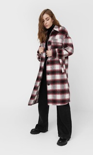 Stradivarius Длинная Куртка-Рубашка В Клетку Женская Коллекция Красный Xl