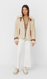 Stradivarius Куртка Из Искусственного Меха Женская Коллекция Цвет Небеленого Полотна Xl