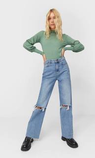 Stradivarius Футболка С Рукавами Со Сборкой По Низу Женская Коллекция Зеленый M
