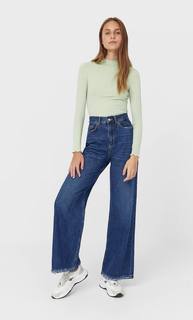 Stradivarius Лонгслив С Волнистыми Кромками Женская Коллекция Аквамарин Xl